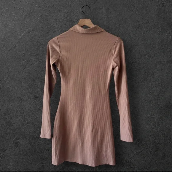 Reformation Jeans Tan Long Sleeve Dress Ribbed Amy Knit Dress Size XS - Picture 9 of 12
